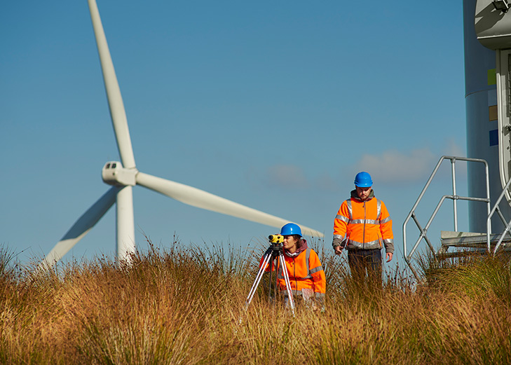 engineers at wind farm